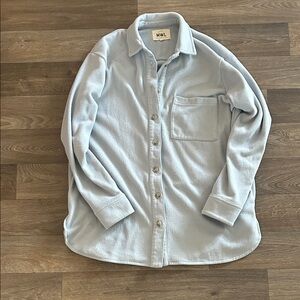 Light Blue Cozy Fleece Button-Up Shirt